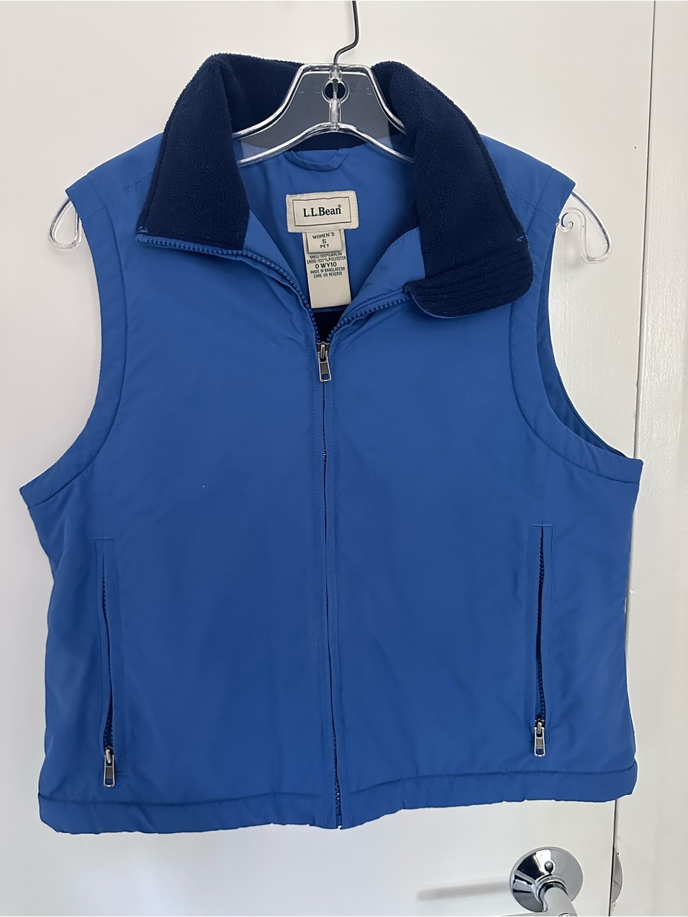 L.L. Bean Royal Blue Shell Vest with Navy Fleece Collar size S